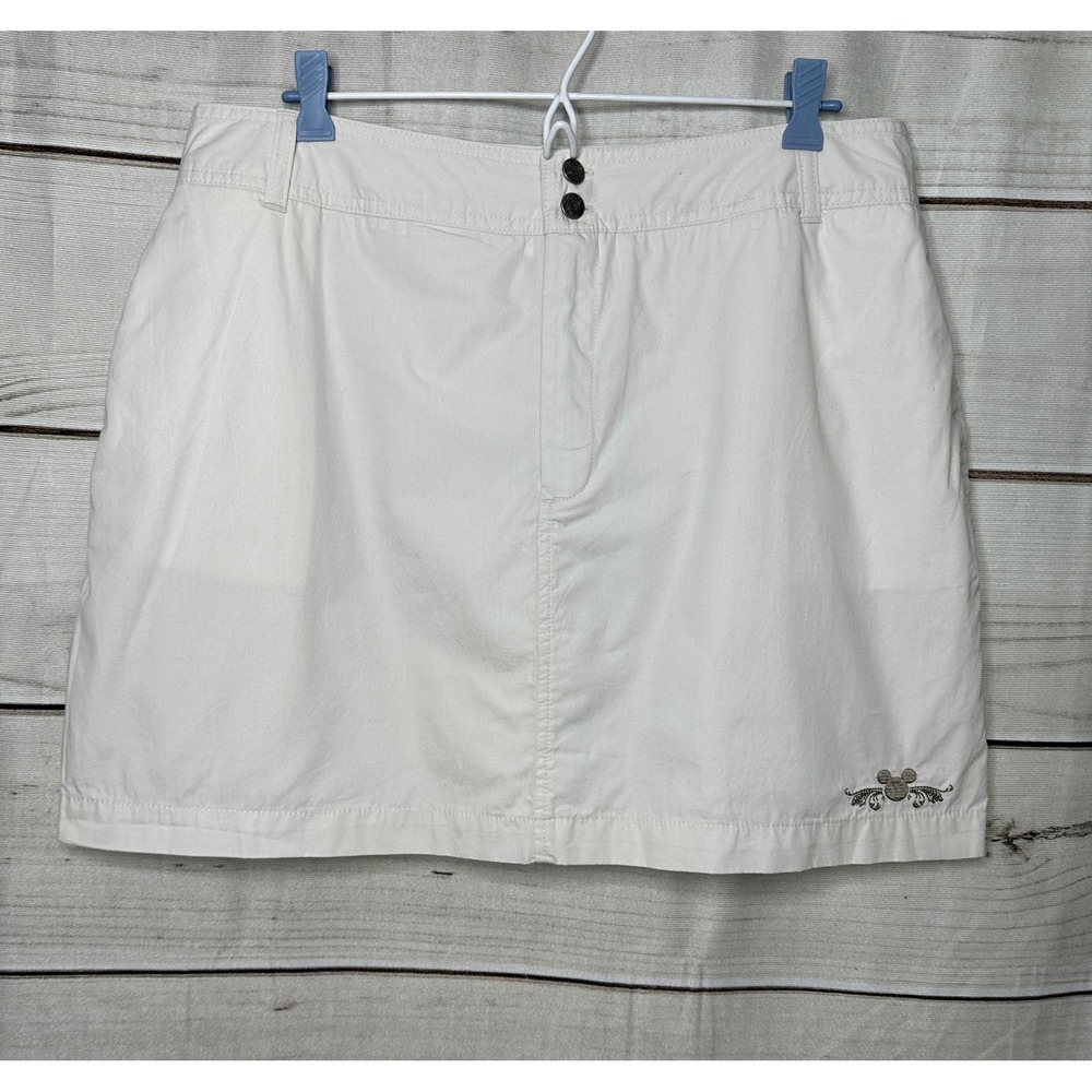 Disney Parks Skort Women XL Beige Mickey Mouse Embroidered Cotton Twill Casual
